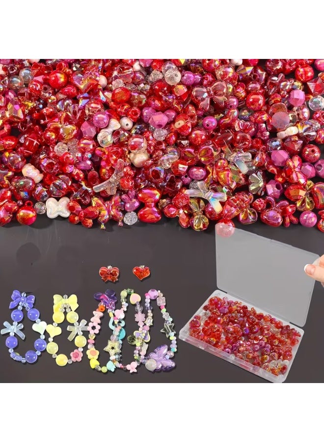 Capstro 180–240PCS Red Acrylic Beads Set (160g) – Chunky & Cute Assorted Beads for DIY Jewelry Making | Mixed Shapes for Bracelets, Necklaces, Keychains & Crafts | Beading Kit for Kids, Teens & Hobby Creators - Image 1